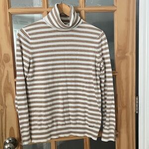 Tommy Hilfiger Tan and White Striped Turtleneck Long Sleeves Sweater Size M
